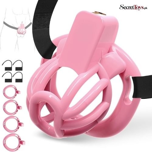Adjustable Strap Male Chastity Cage with 4 Size Rings