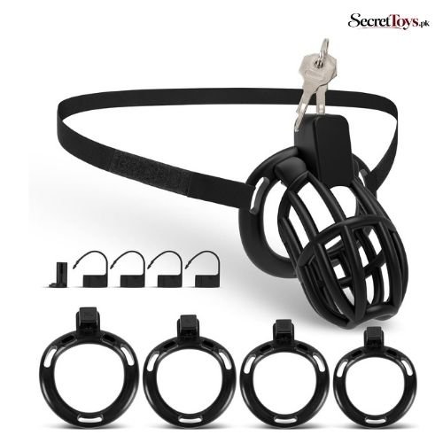 Adjustable Male Chastity Cage with 4 Size Rings