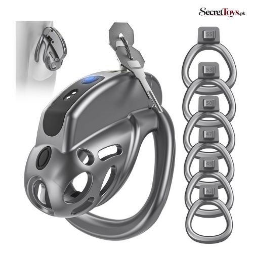 App Controlled Vibrating Male Chastity Cage with 6 Rings