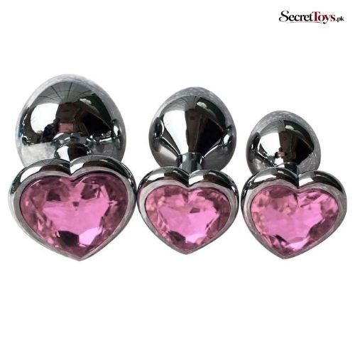 3Pcs Metal Anal Plug Set with Heart Shaped Jewelry Base