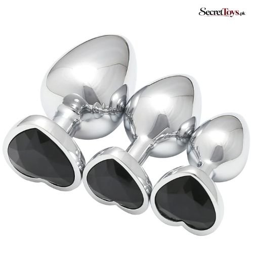 3Pcs Luxury Heart Shaped Metal Anal Plug Set