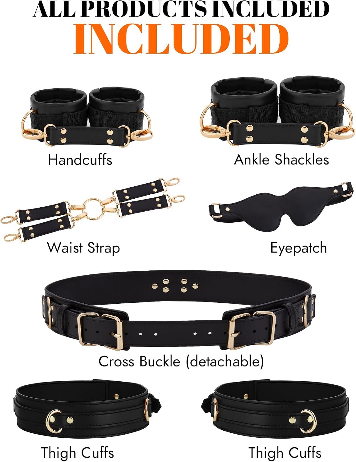 6 Pcs BDSM Bondage Restraint Kit with Handcuffs thumbnail 2