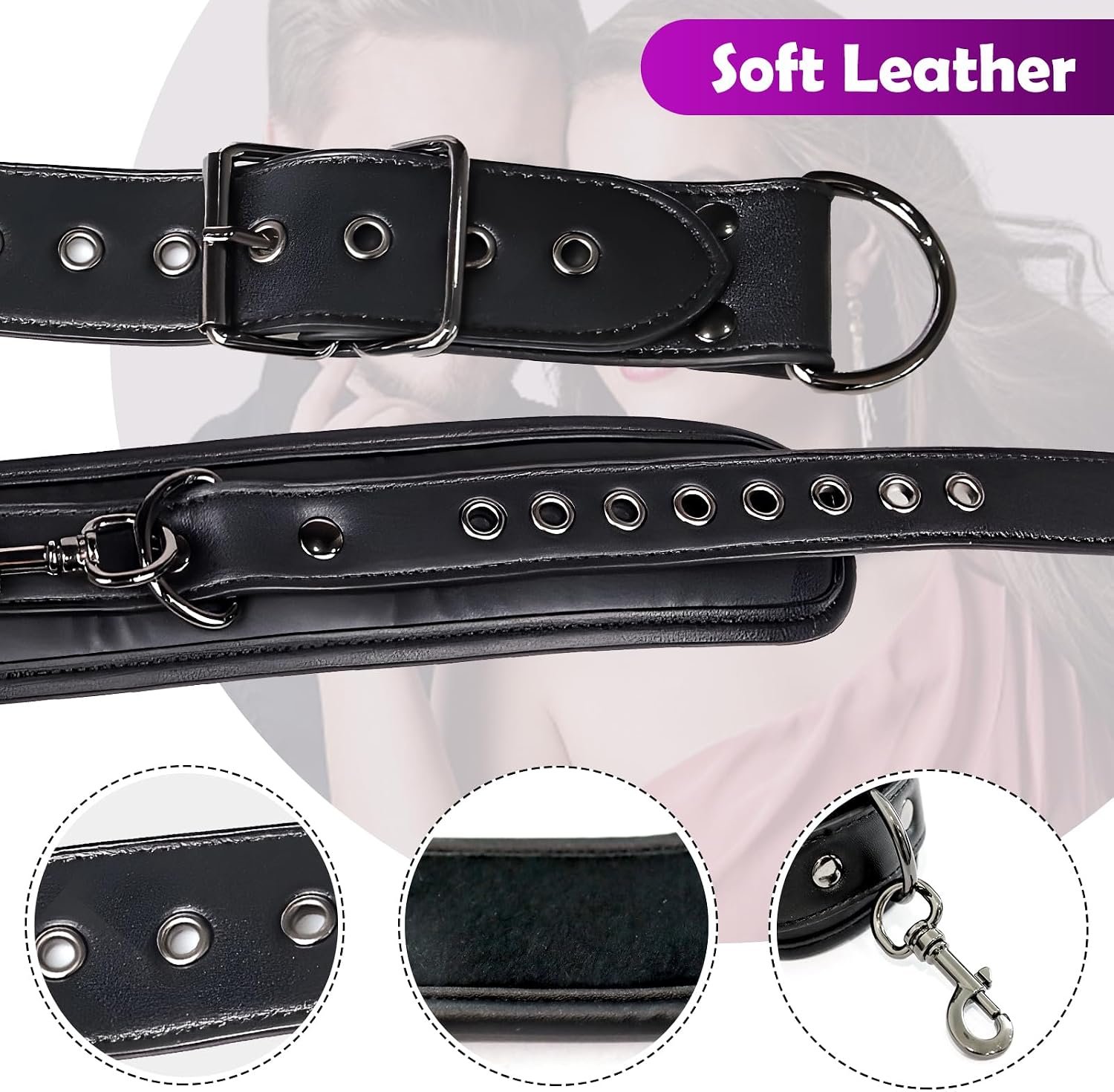 BDSM Bondage Restraint Set with Collar and Handcuffs thumbnail 3