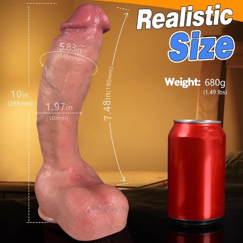 10 Inch Realistic Curved Silicone Dildo with Suction Cup thumbnail 2