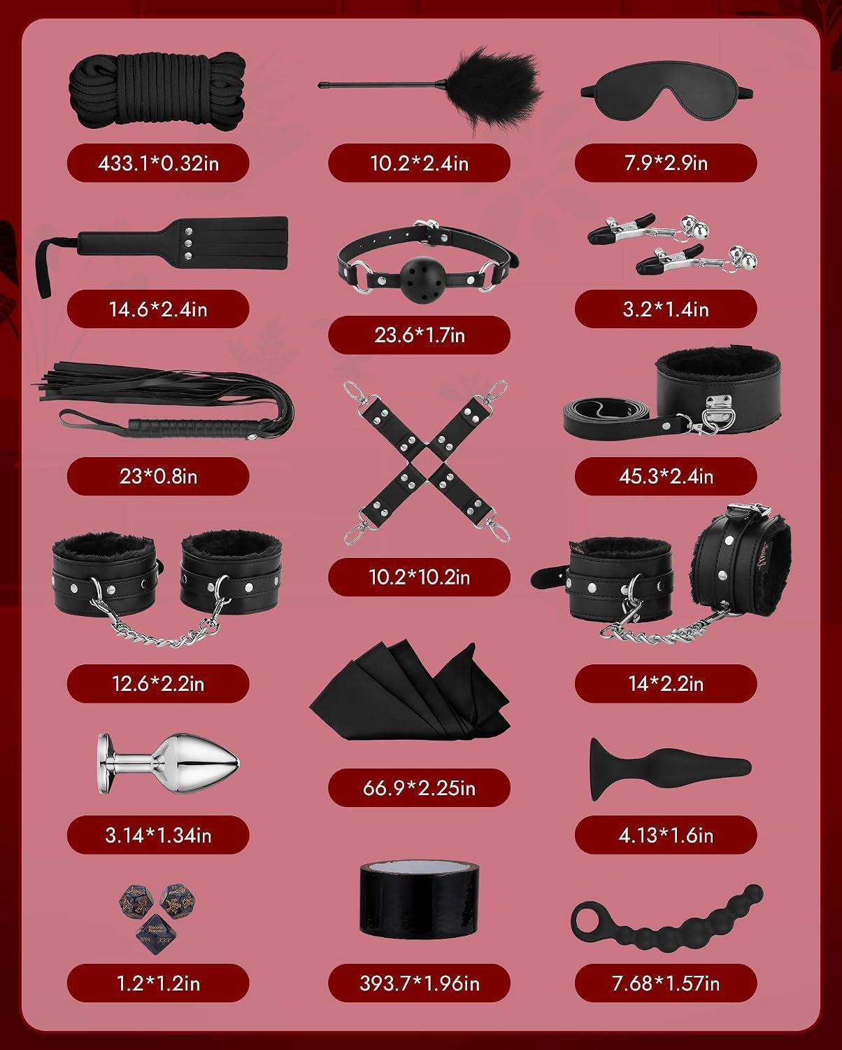 17 PCS BDSM Bondage Restraint Set with Adjustable Cuffs thumbnail 2