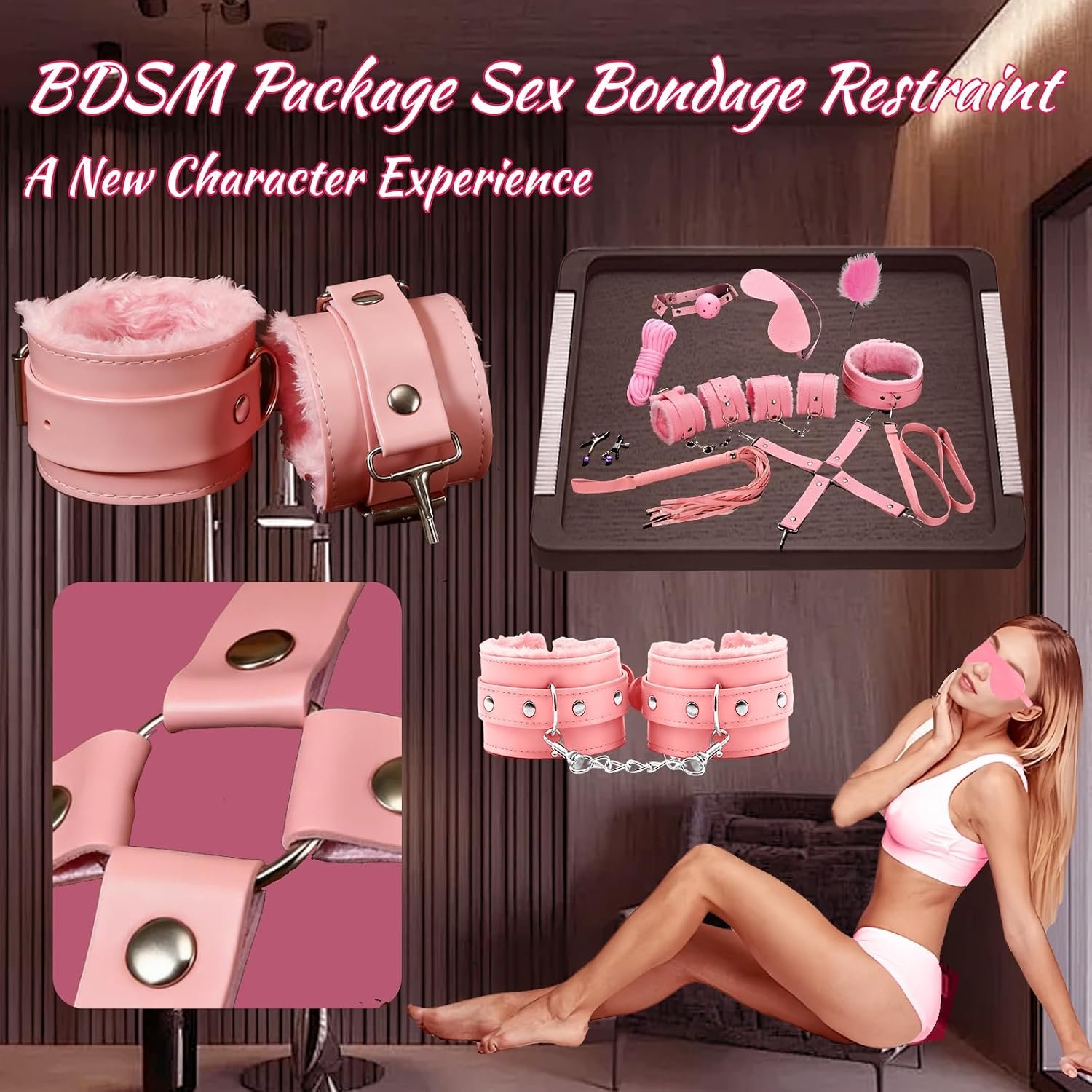10 Pcs BDSM Bondage Kit for Beginners with Ball Gag thumbnail 2