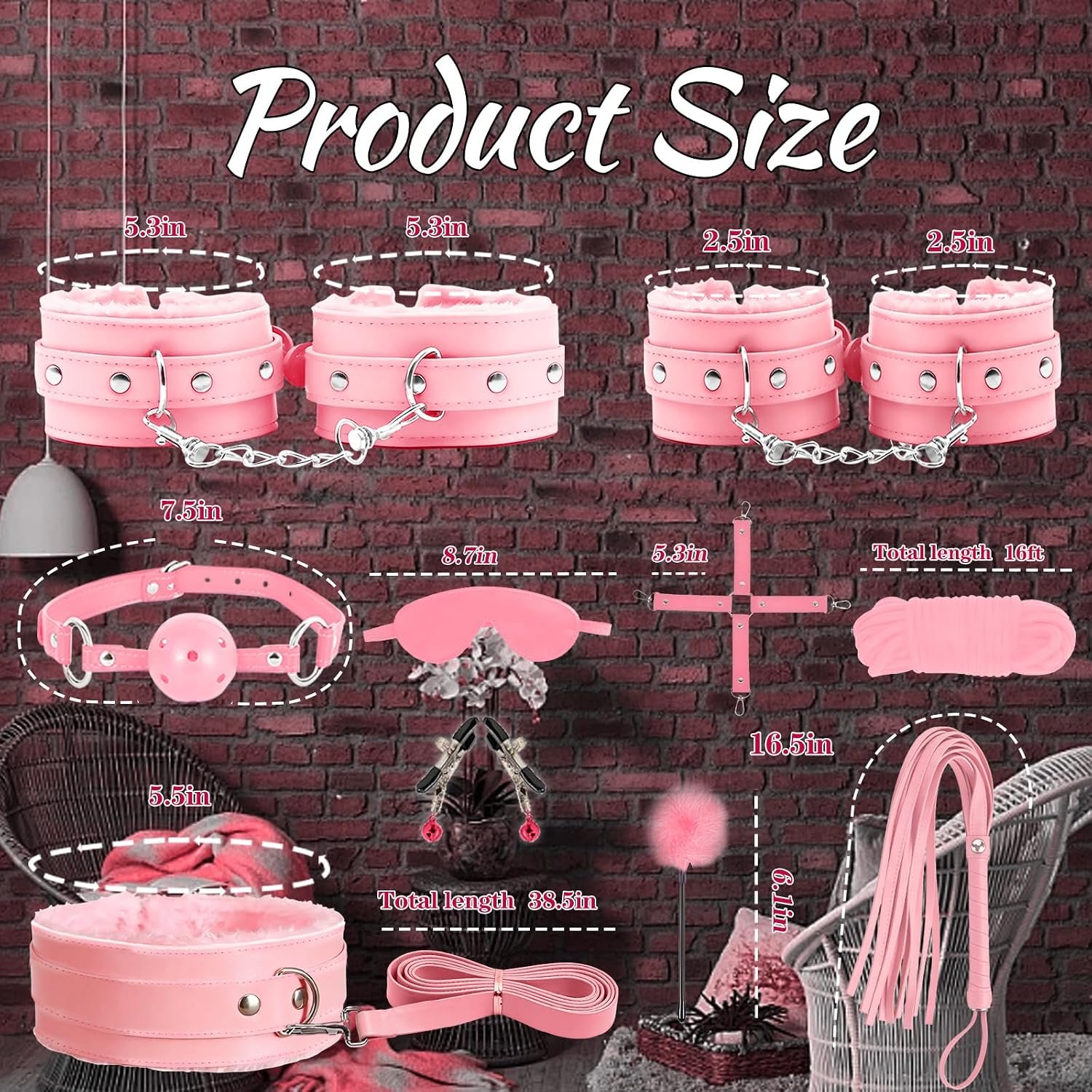10 Pcs BDSM Bondage Kit for Beginners with Ball Gag thumbnail 3