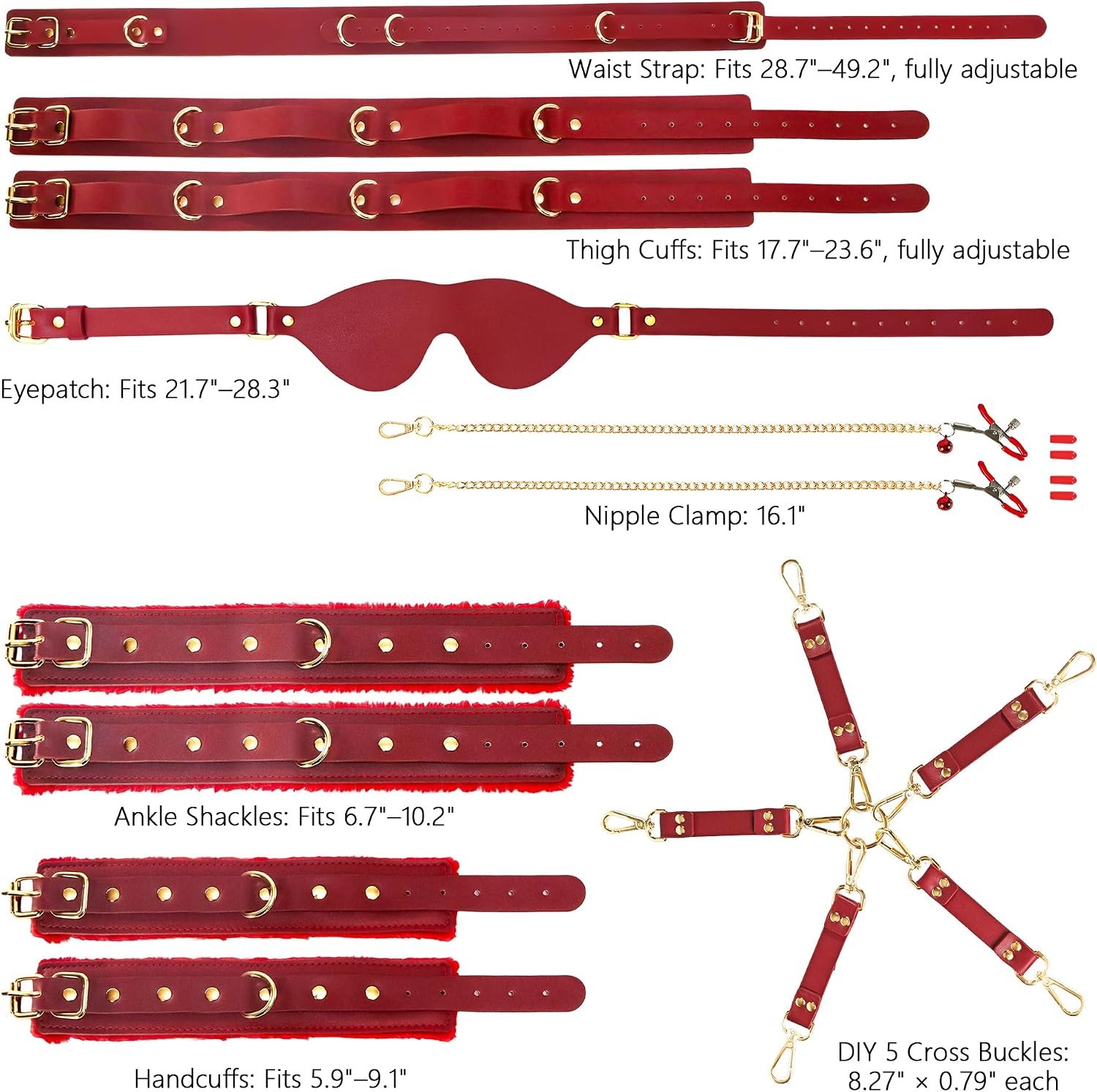 15 Pcs BDSM Bondage Kit with Adjustable Restraints thumbnail 3