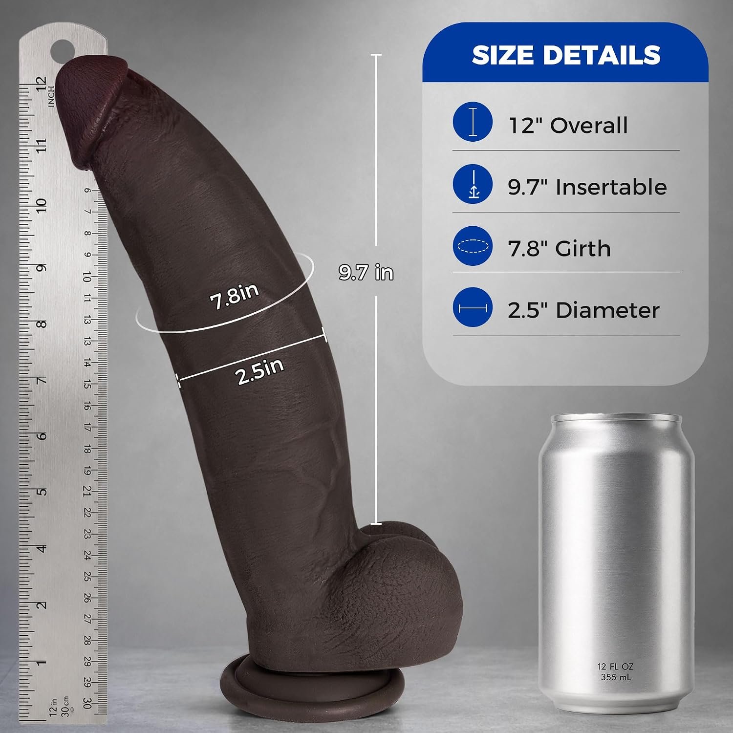 12 Inch Huge Thick Realistic Silicone Dildo with Strong Suction Cup thumbnail 3