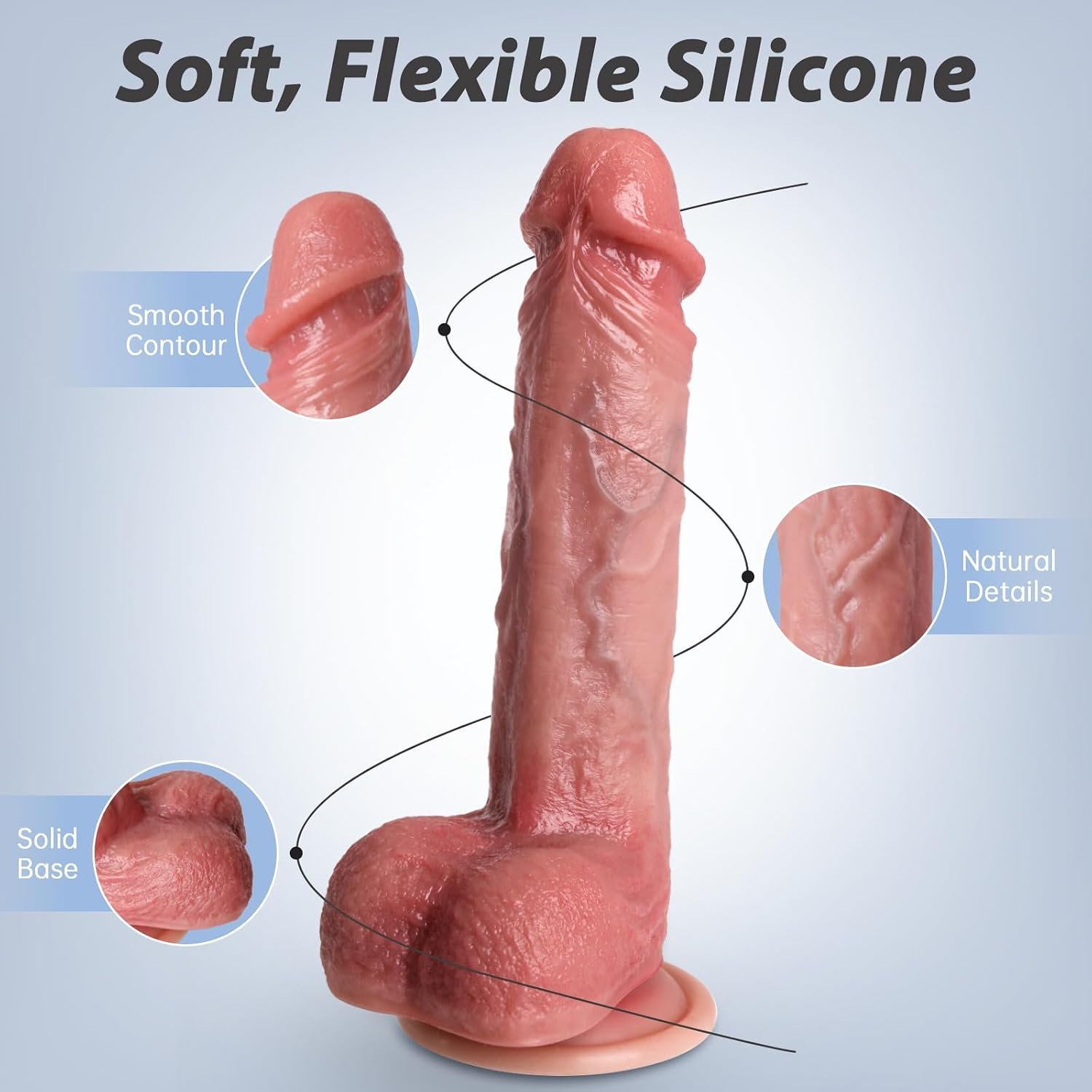 8 Inch Realistic Silicone Dildo with Strong Suction Cup thumbnail 3