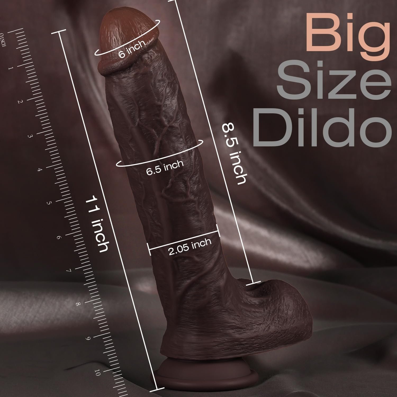 11 Inch Realistic Black Dildo with Strong Suction Cup thumbnail 2
