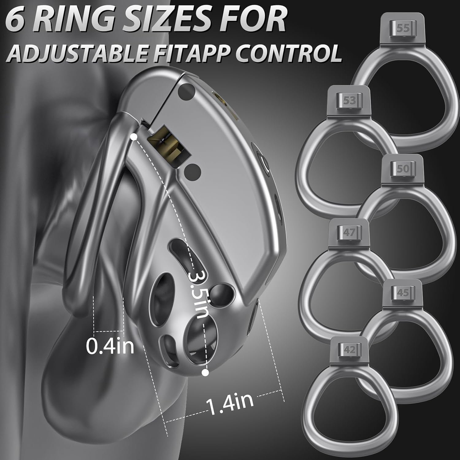 App Controlled Vibrating Male Chastity Cage with 6 Rings thumbnail 3