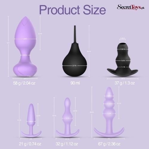 6 Piece Silicone Anal Plug Training Kit with Remote Control thumbnail 2