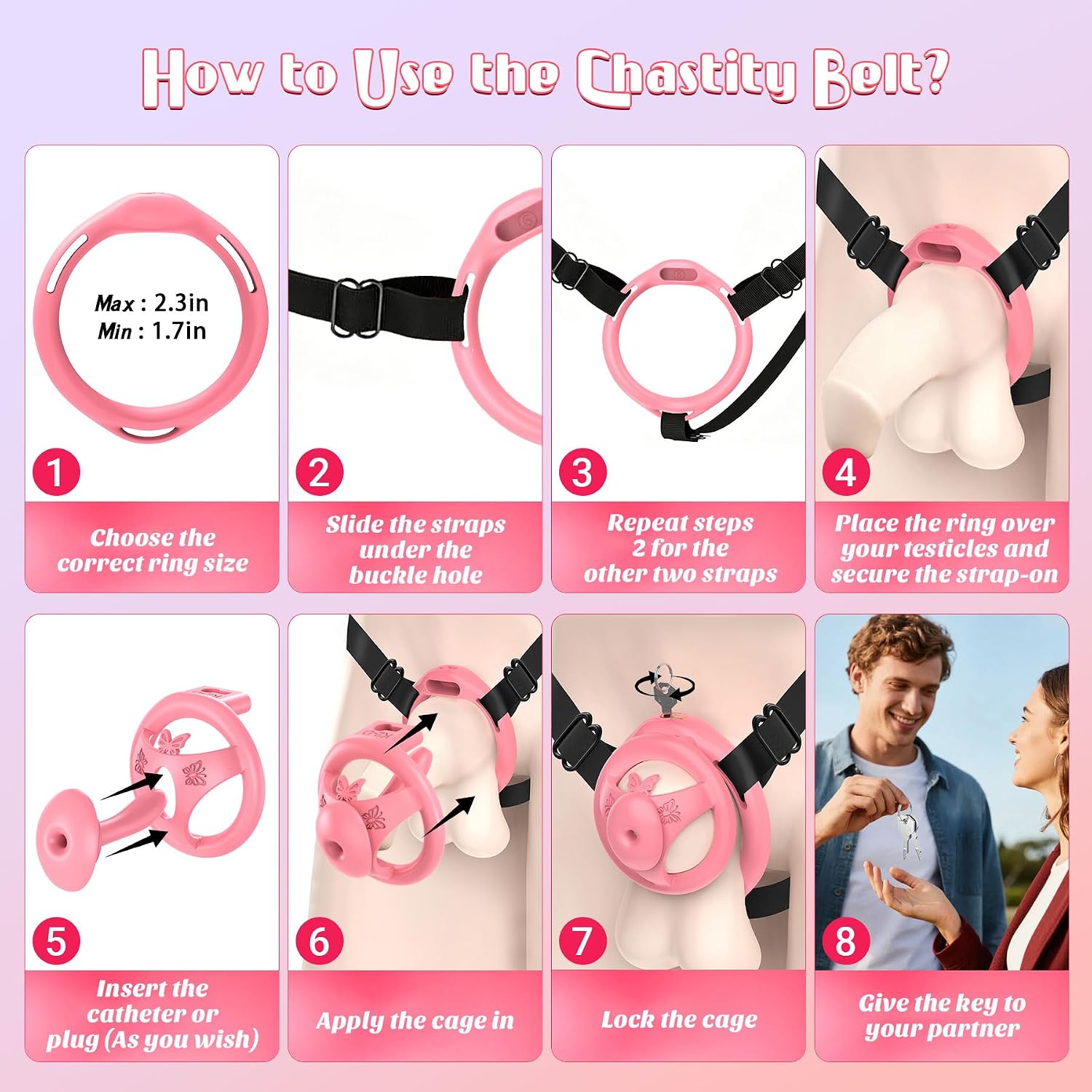 Adjustable Chastity Cage for Men with 6 Cock Rings thumbnail 2
