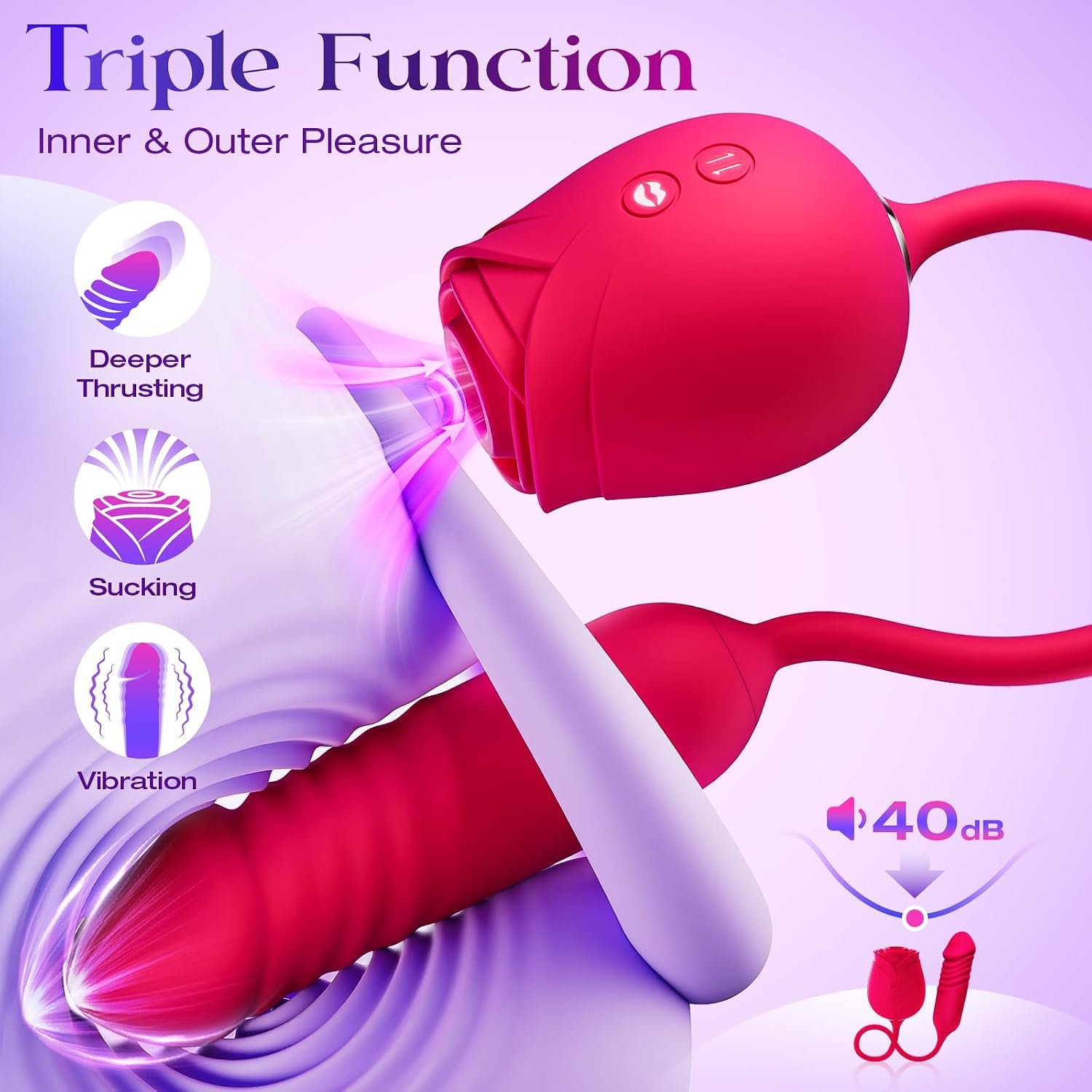 Rose Vibrator Dildo with 10 Suction Modes thumbnail 3