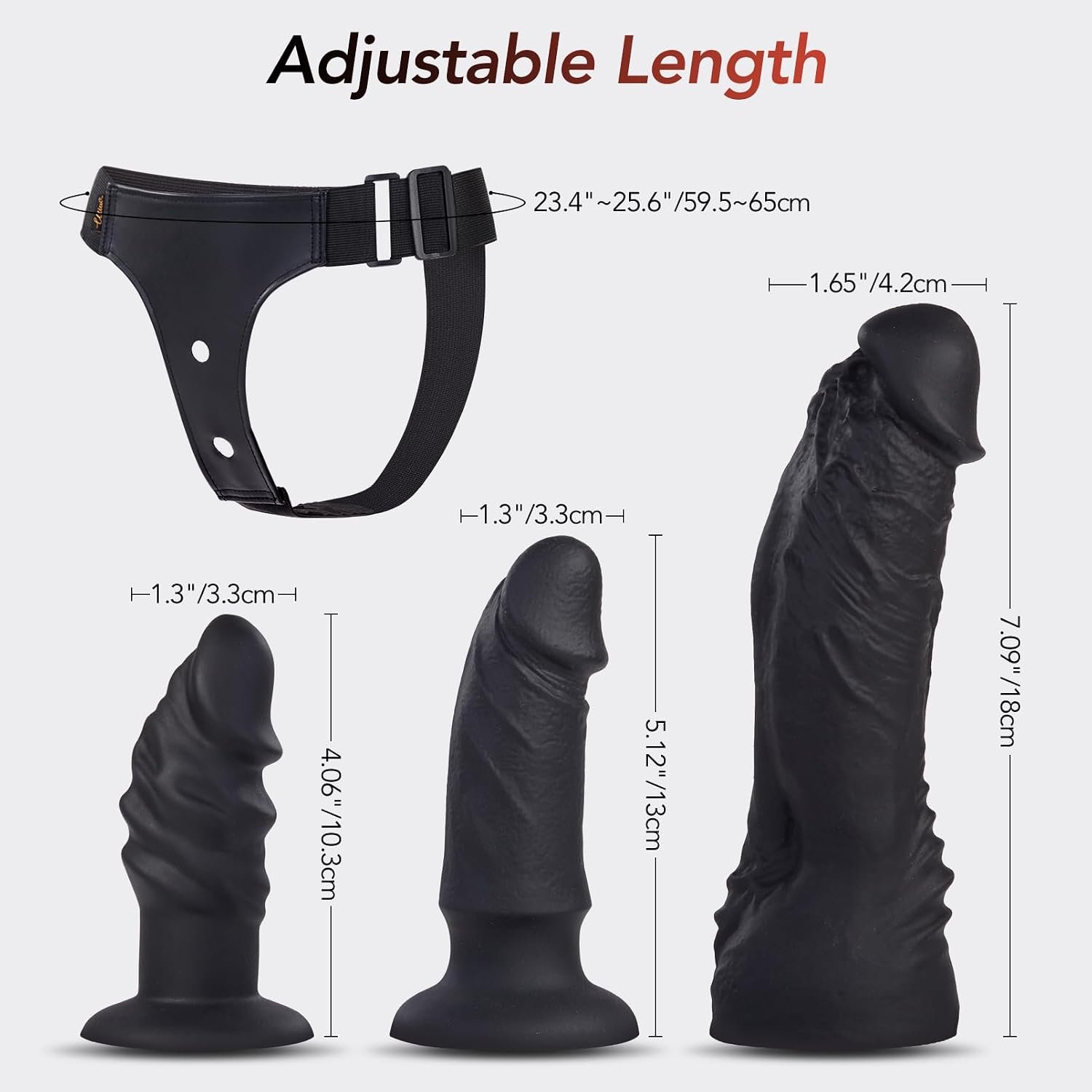 3 Silicone Strap On Dildo Set with Adjustable Harness thumbnail 2