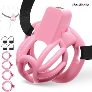 Adjustable Strap Male Chastity Cage with 4 Size Rings
