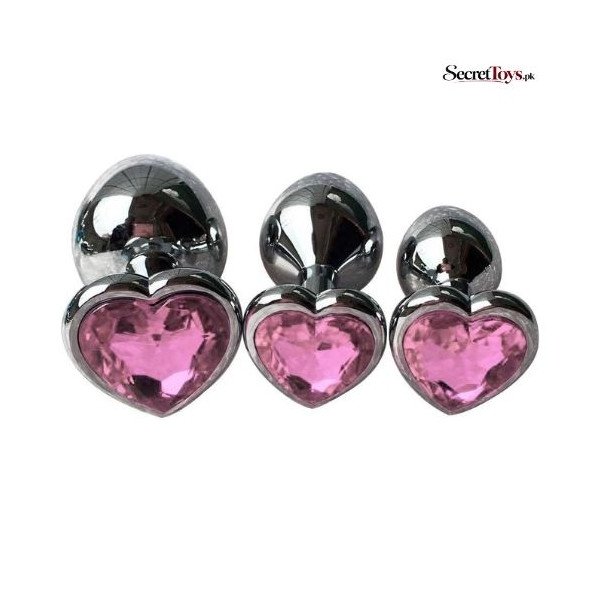 3Pcs Metal Anal Plug Set with Heart Shaped Jewelry Base