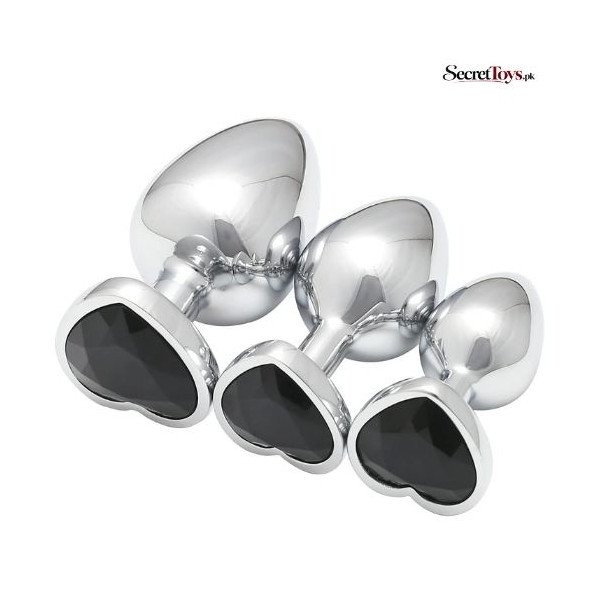 3Pcs Luxury Heart Shaped Metal Anal Plug Set