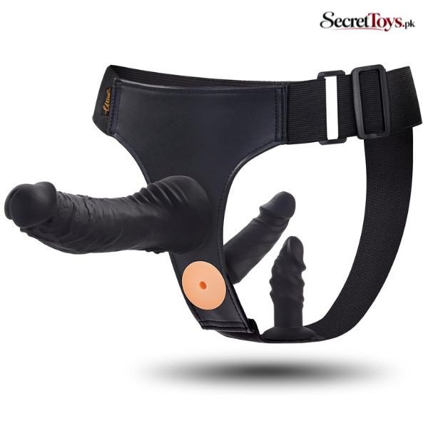 3 Silicone Strap On Dildo Set with Adjustable Harness